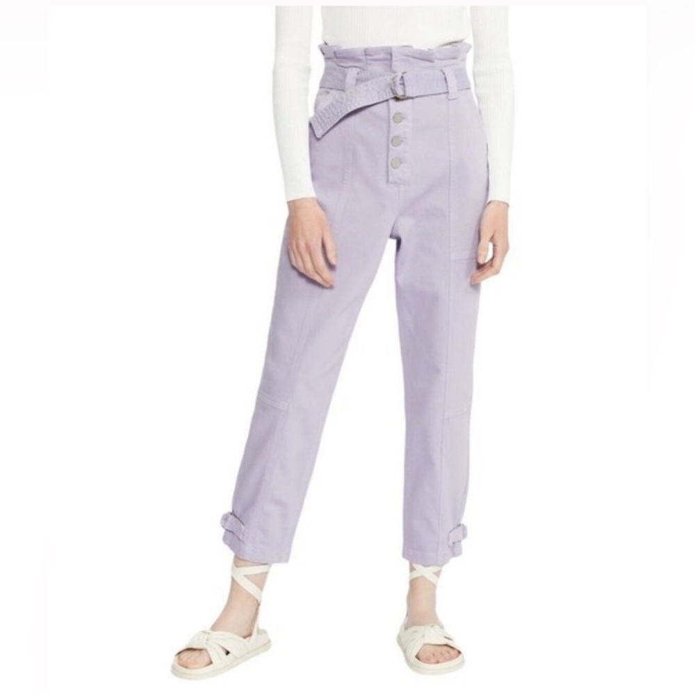 Ted Baker London Flintt Paperbag High Rise Tapered Leg Jeans Lilac Purple Sz 25